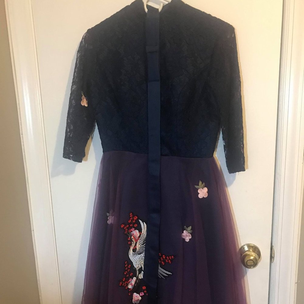 Purple Lace Cheongsam Modern Qipao Dress